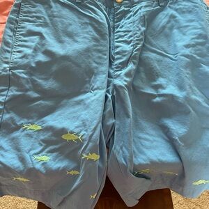 Vineyard Vines blue with green embroidered fish or sharks?! 32